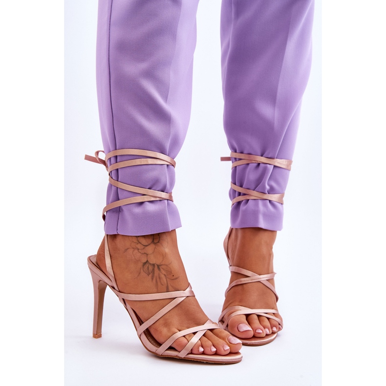 Women's Tied Sandals On A Beige Meya High Heel 1 Women's Tied Sandals On A Beige Meya High Heel 1