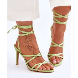 Women's Tied Sandals On A Meya Green Heel 1