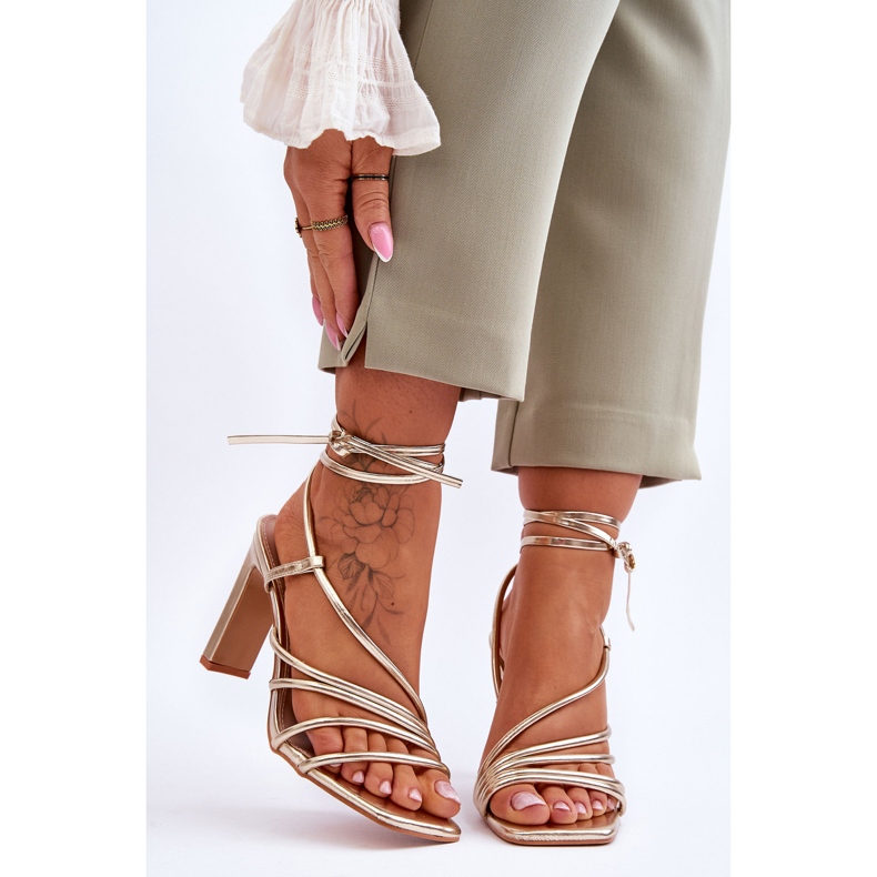 FJ1 Fashionable Tied Gold Tessoro High Heel Sandals golden 1