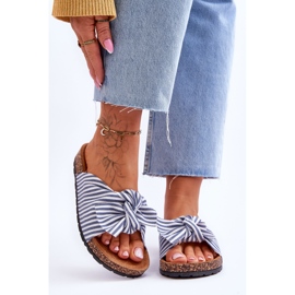 FJ1 Flip Flops On A Cork Platform With White And Blue Stripes Festive 1