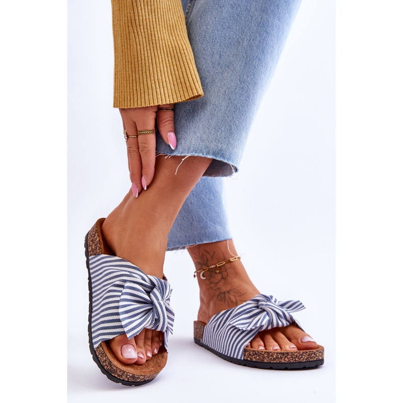 FJ1 Flip Flops On A Cork Platform With White And Blue Stripes Festive 2