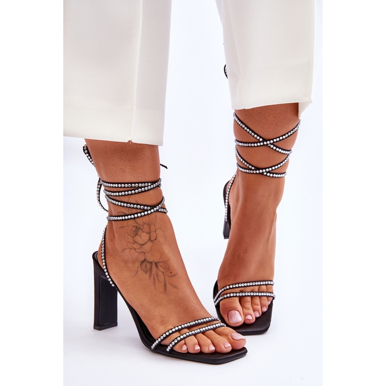 Elegant Tied Black Nessy Sandals With Rhinestones 1