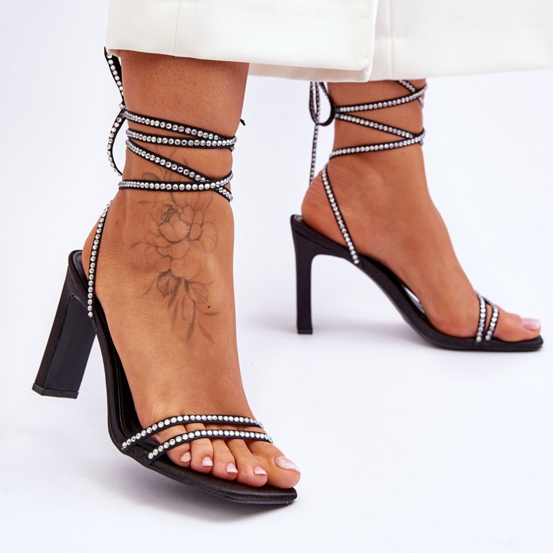 Elegant Tied Black Nessy Sandals With Rhinestones 2