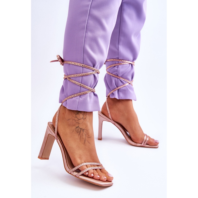 Elegant Tied Sandals With Rhinestones Nude Nessy beige 2 Elegant Tied Sandals With Rhinestones Nude Nessy beige 2