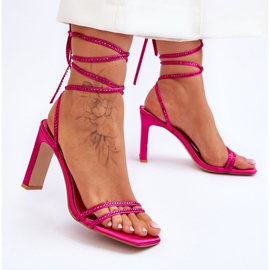 Elegant Tied Sandals With Fuchsia Nessy Rhinestones pink 2