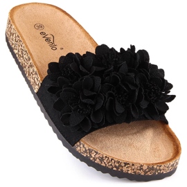 Women's flat slippers with black flowers eVento 5969 1