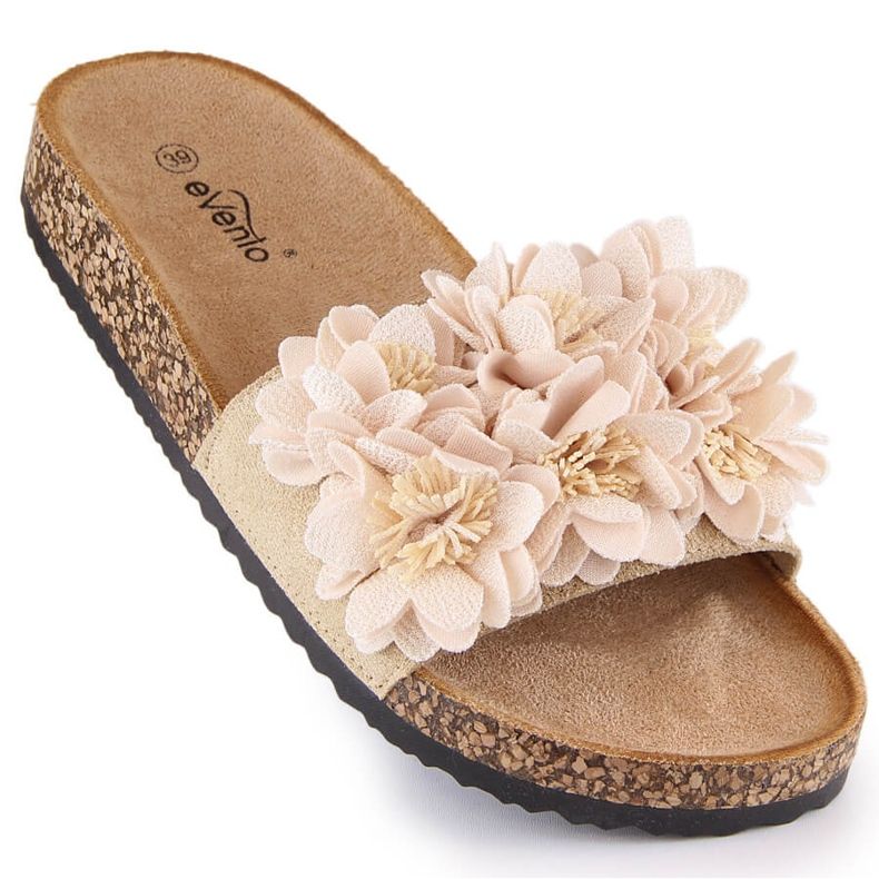 Women's flat sandals with beige flowers eVento 5969 1
