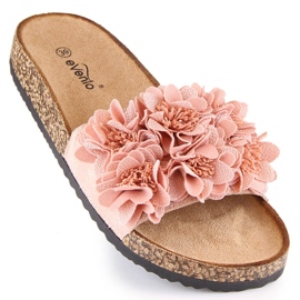 Women's flat sandals with powder pink flowers eVento 5969 1