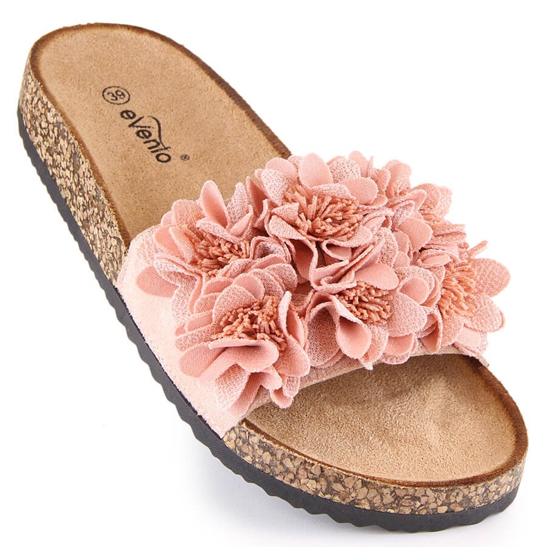 Women's flat sandals with powder pink flowers eVento 5969 1