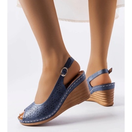 Navy blue openwork wedge sandals from Emeral 1