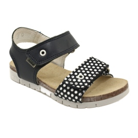 Bartek Girls' navy blue leather sandals in dots 1