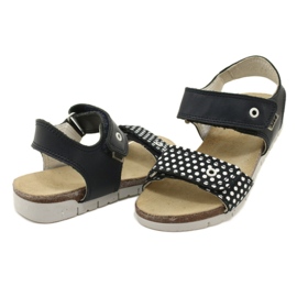 Bartek Girls' navy blue leather sandals in dots 4