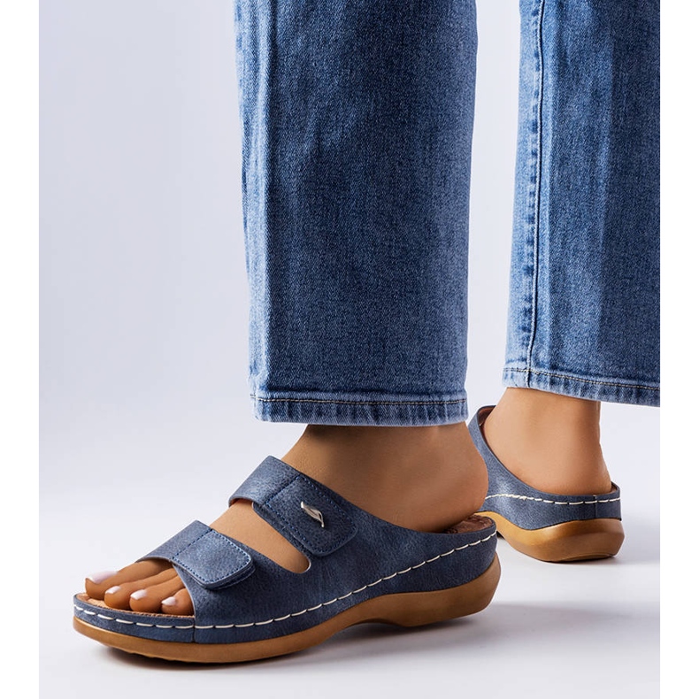 Blue low wedge sandals from Fréchette 1