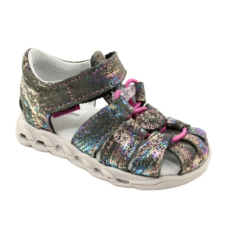 Girls' Sandals shiny leather mazurek 1364 metallic grey 1