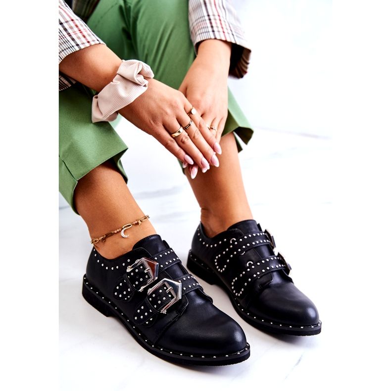 LU BOO Women's eco-leather shoes with buckles and studs black 3 LU BOO Women's eco-leather shoes with buckles and studs black 3