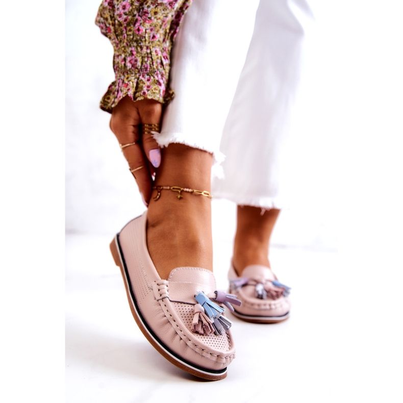 Evento Women's Leather Loafers With Fringes Pink Laressa 5 Evento Women's Leather Loafers With Fringes Pink Laressa 5