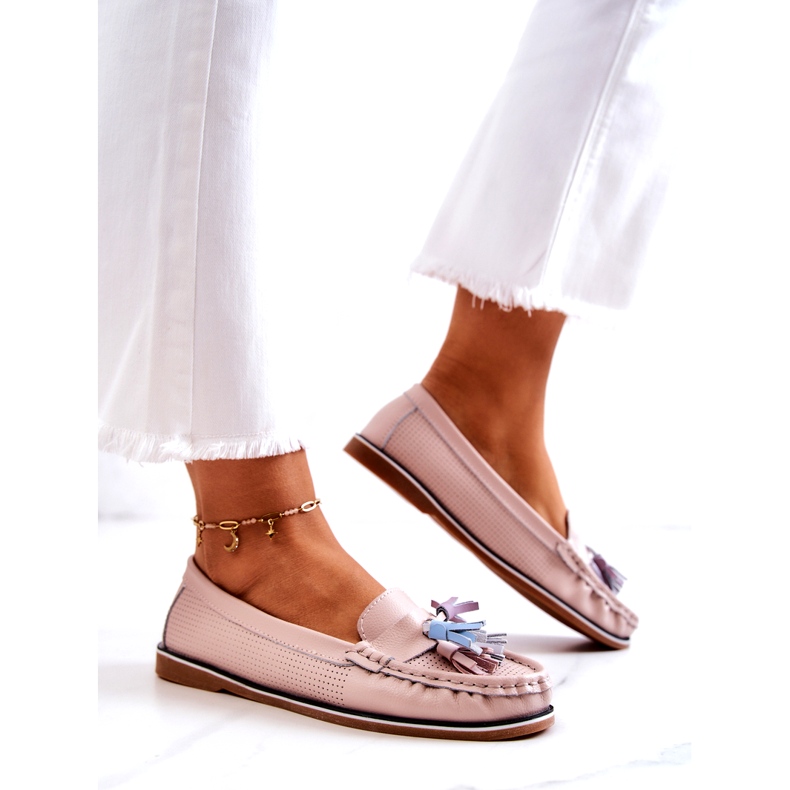 Evento Women's Leather Loafers With Fringes Pink Laressa 3 Evento Women's Leather Loafers With Fringes Pink Laressa 3