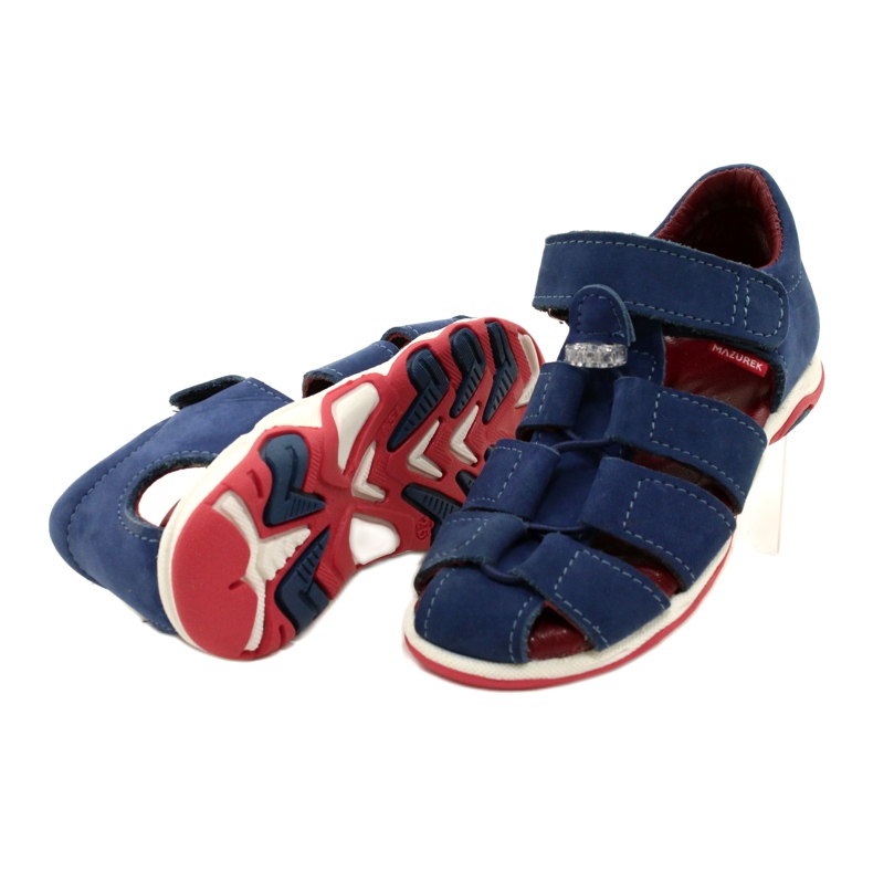 Leather sandals for Velcro Mazurek 1364 navy blue 4