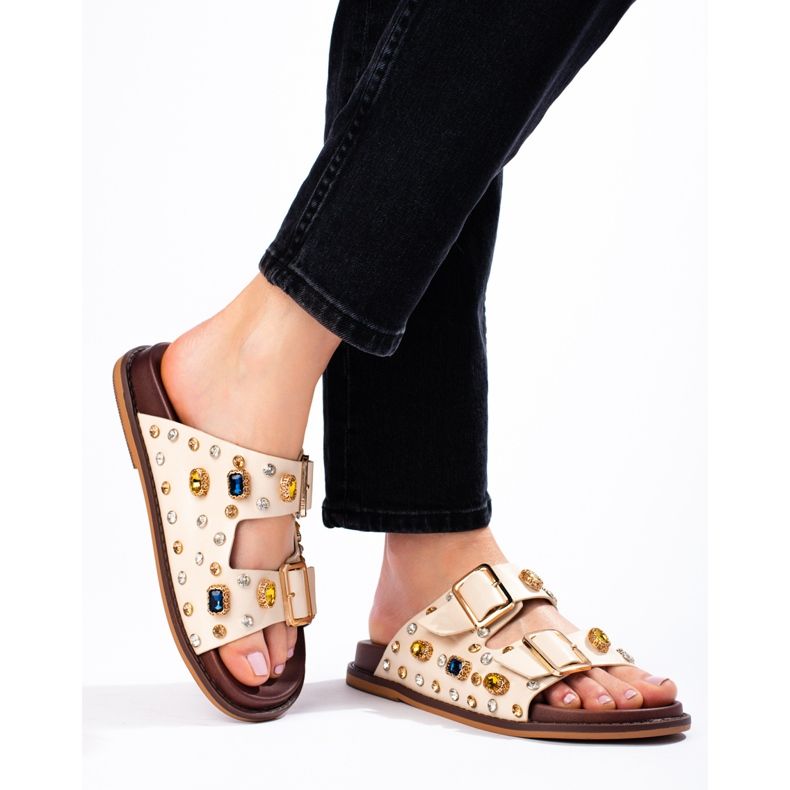 Seastar Fashionable flip-flops with crystals beige 2