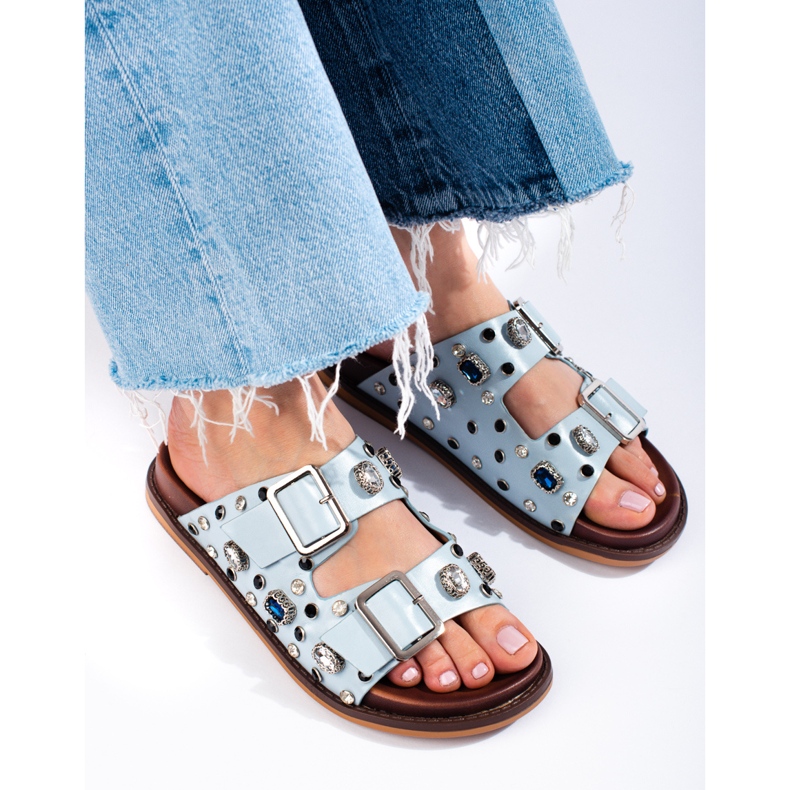 Seastar Fashionable flip-flops with crystals blue 2