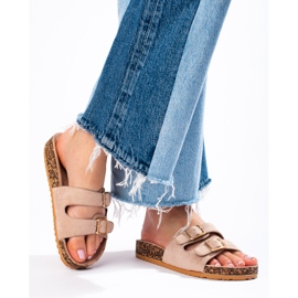 Goodin Comfortable slippers with buckles beige 2