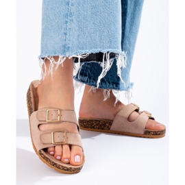 Goodin Comfortable slippers with buckles beige 1