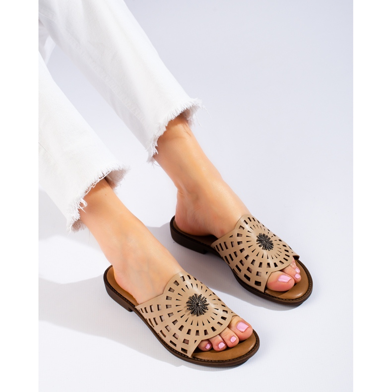 W. Potocki Women's openwork dark beige slippers from Potocki 1