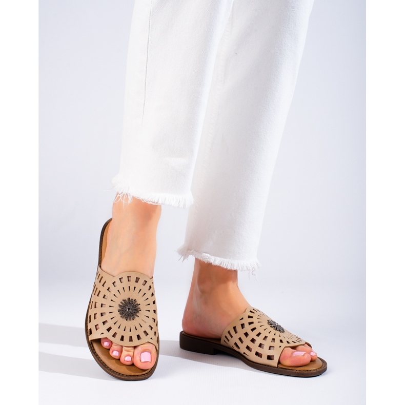 W. Potocki Women's openwork dark beige slippers from Potocki 2