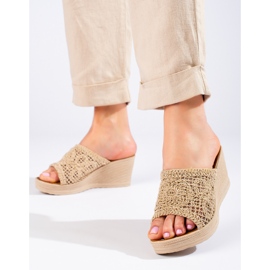 W. Potocki Women's wedge sandals with an openwork belt, beige Potocki 2