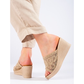 W. Potocki Women's wedge sandals with an openwork belt, beige Potocki 1