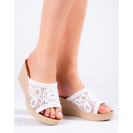 W. Potocki Women's wedge slippers with an openwork belt, white Potocki 1