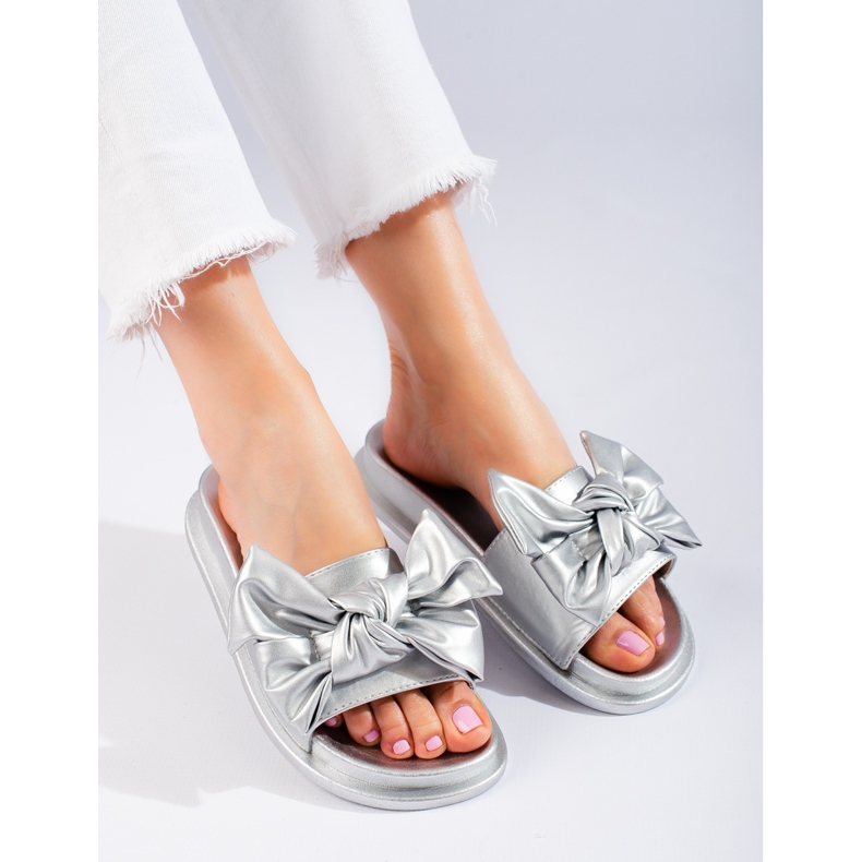 W. Potocki Women's slippers with a bow Potocki silver 1
