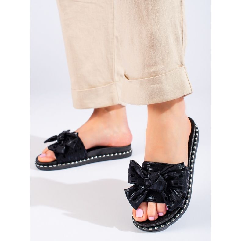 W. Potocki Women's slippers with a thick sole, black Potocki 1