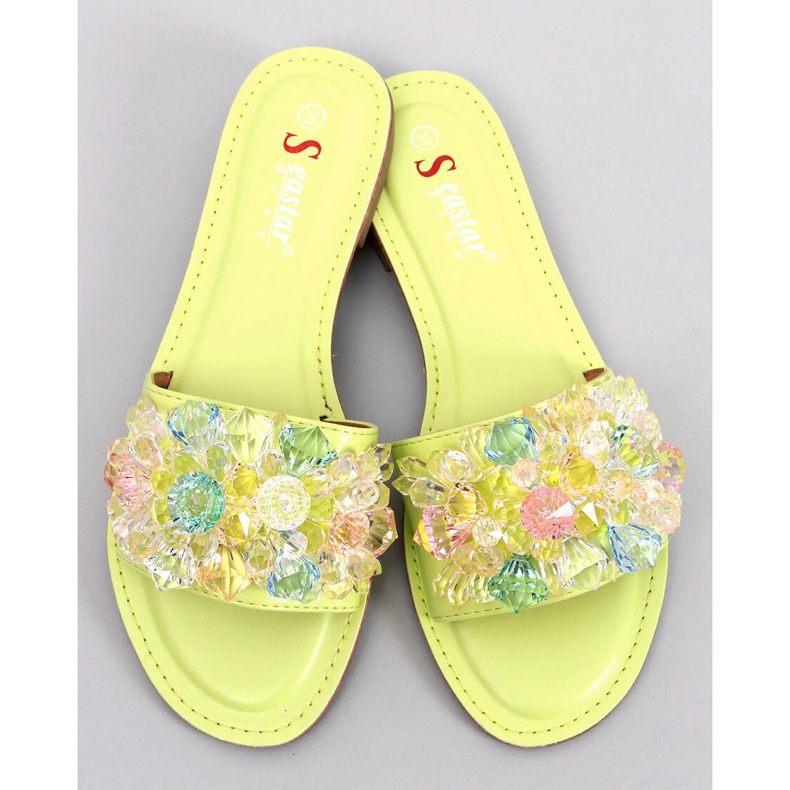 Seastar Estrada Green slippers with colorful stones 1