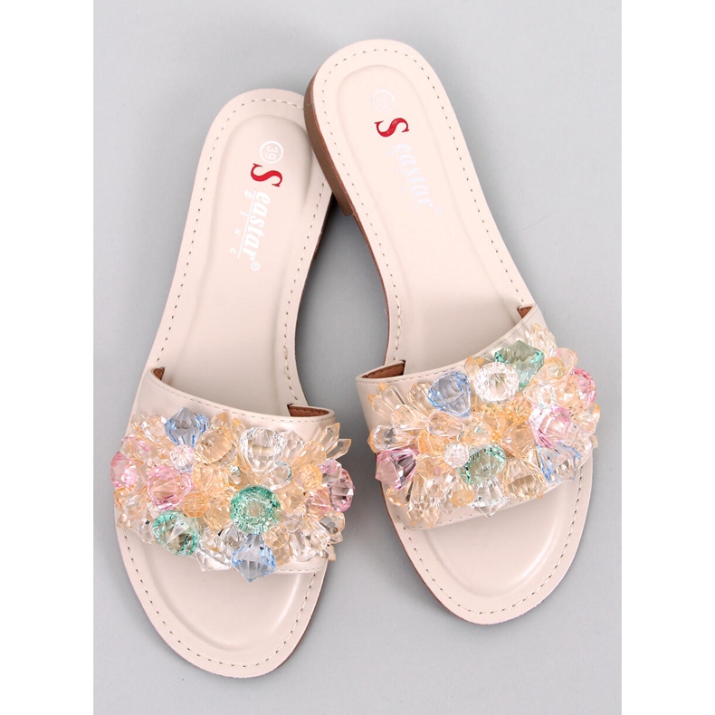 Estrada Beige sliders with colorful stones 1