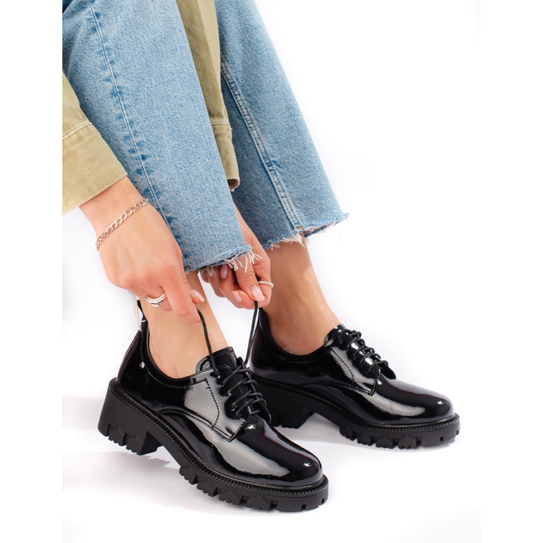 W. Potocki Lacquered women's shoes with lacing Potocki black 1