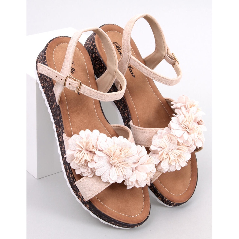 Hahn Beige floral wedge sandals 1