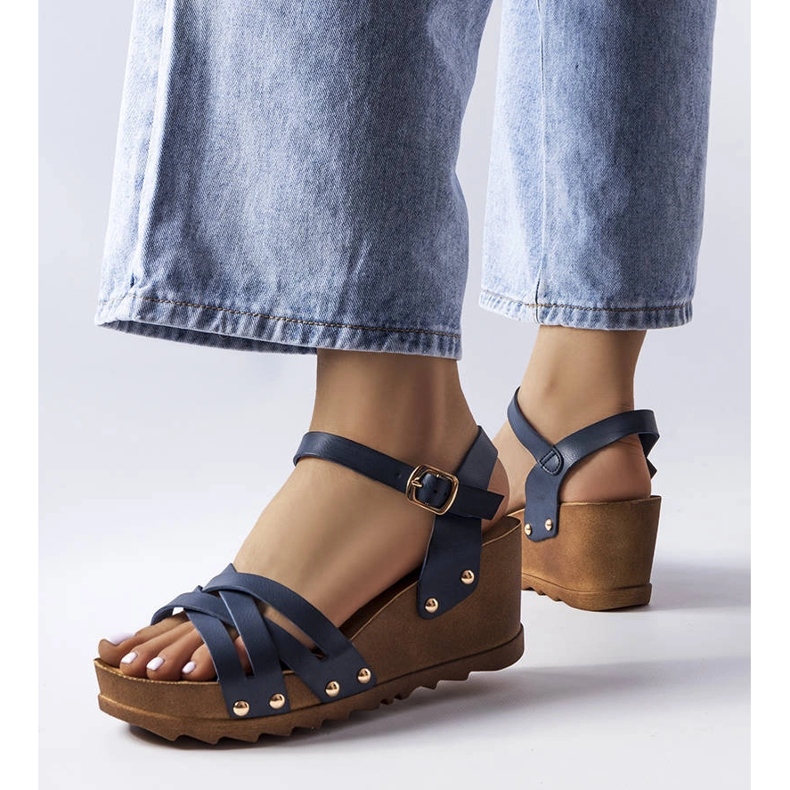 Navy blue wedge sandals from Audric 1