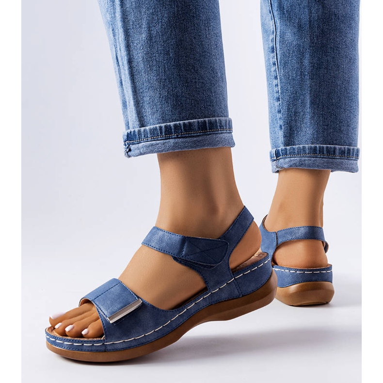 Navy blue low wedge sandals from Vallis 1