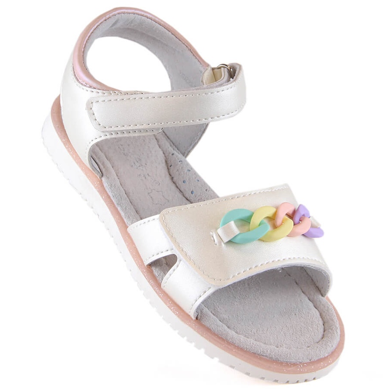 Evento Girl's velcro sandals with a chain beige Miss 1