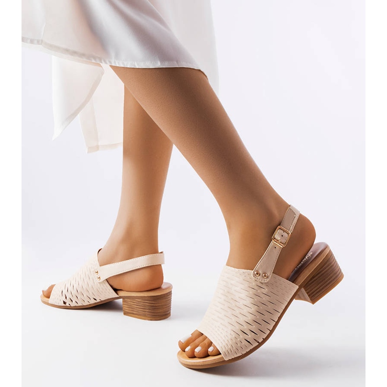 Beige low heel sandals 1