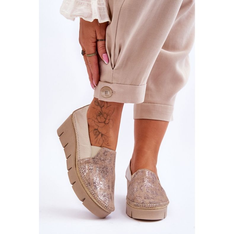 Leather Wedge Sneakers Maciejka 5814A-10 Beige 1