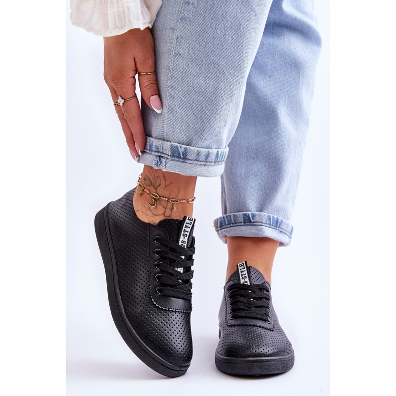 Women's Openwork Lace-up Sneakers Black Carinel white 1