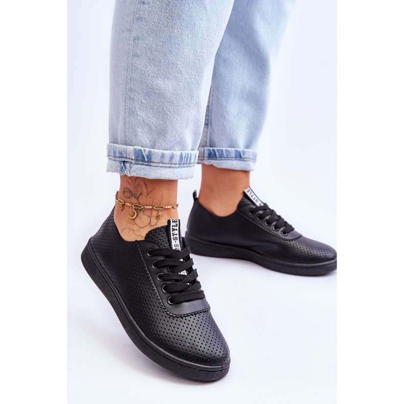 Women's Openwork Lace-up Sneakers Black Carinel white 2