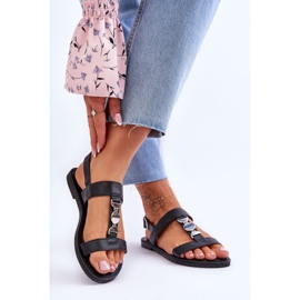 Women's Flat Sandals With A Decorative Strap Black Berry 2