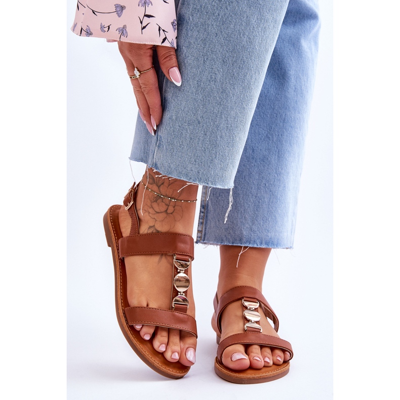 Women's Flat Sandals With A Decorative Strap Brown Berry 1