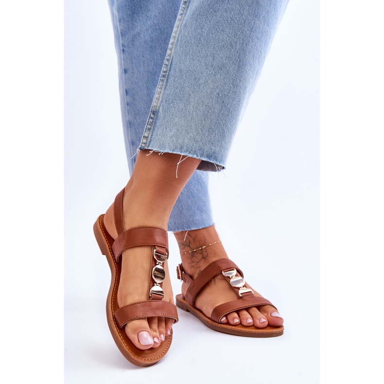 Women's Flat Sandals With A Decorative Strap Brown Berry 2