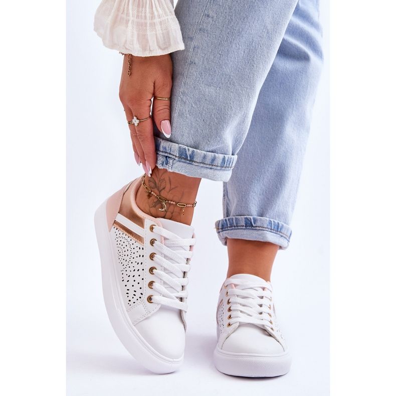 Classic Sports Shoes With Openwork Pattern White-Rose-Gold Happier 1