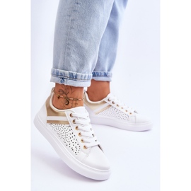 Classic Sports Shoes With Openwork Pattern White And Gold Happier 2
