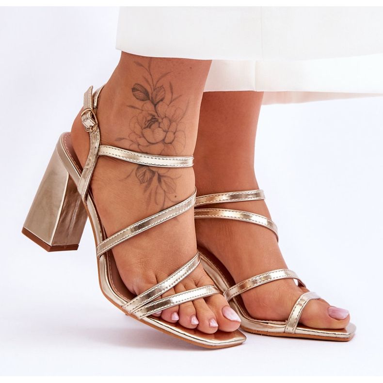 Leather Sandals On A Golden Florentina Heel 1